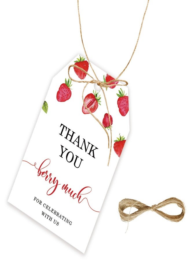 FORSHEEP 50pcs Strawberry Thank You Tags, Berry Sweet Party Favors Gift Tag with String for Wedding, Berry Much Favor Tags for Girl, Sweet Fruit 1st Birthday Party Favors - Image 1